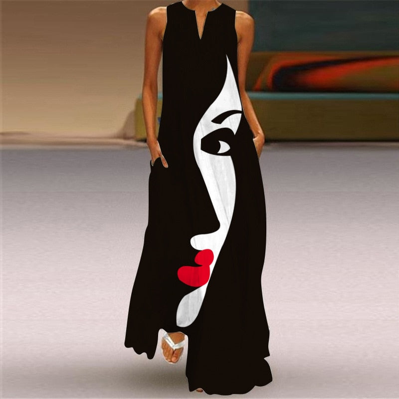 (S-L) Summer Beach Sleeveless Dress