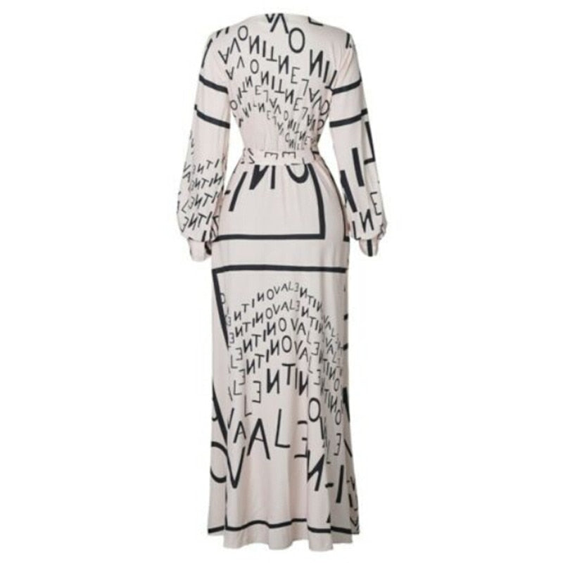 Autumn Spring Boho Long Sleeve Slit Maxi Deep V-neck Sundress