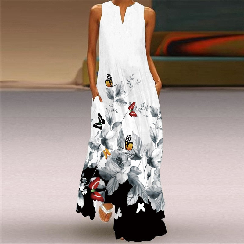 (S-L) Summer Beach Sleeveless Dress