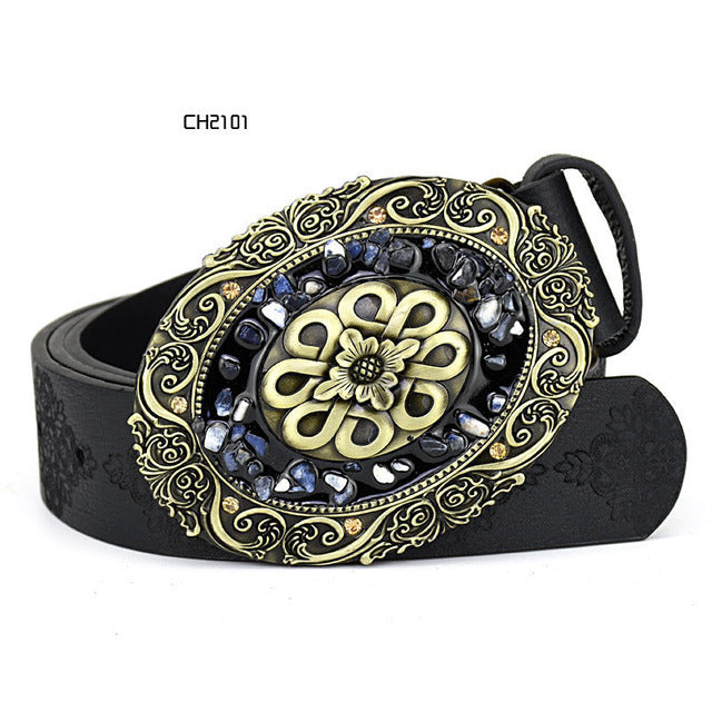 Women's Faux Leather Alloy Buckle Inlaid Color Stone Belt