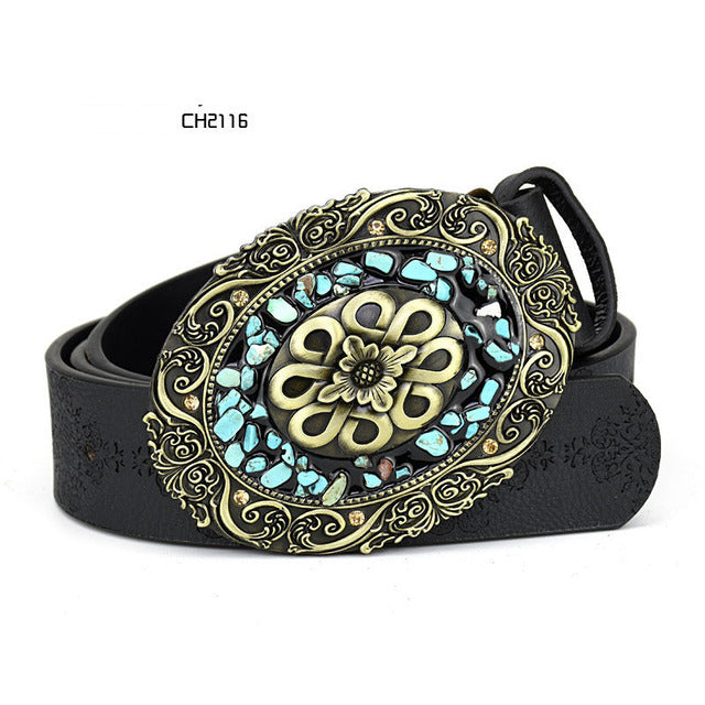 Women's Faux Leather Alloy Buckle Inlaid Color Stone Belt
