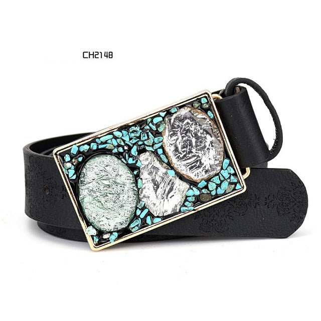 Women's Faux Leather Alloy Buckle Inlaid Color Stone Belt