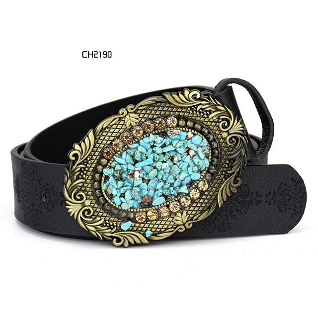 Women's Faux Leather Alloy Buckle Inlaid Color Stone Belt
