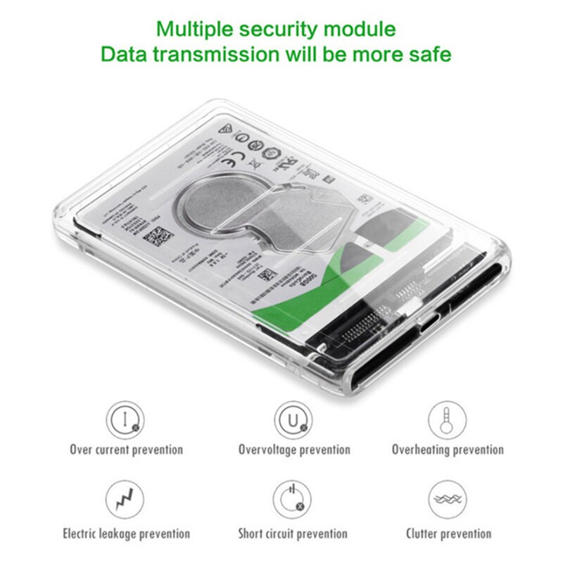 2.5in Transparent SATA to USB C to External SSD Case