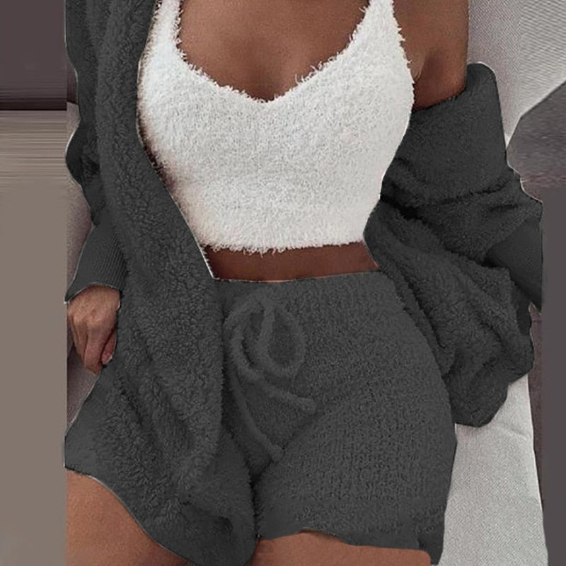 (XL-3XL) Sexy 3 Piece Fleece Outfit