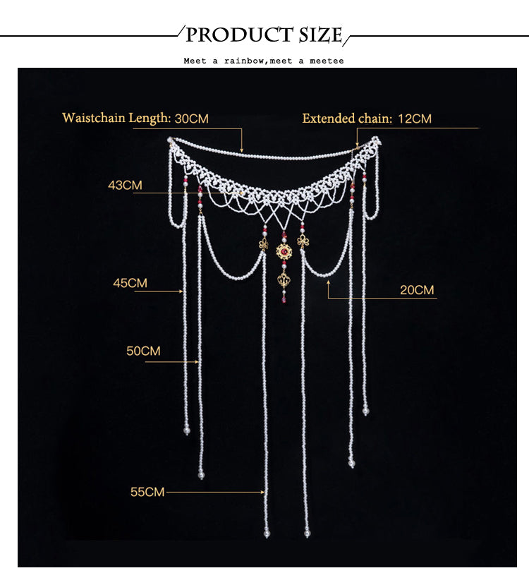 70cm Women's Hanfu Waist Chain Ancient Style Long Tassel Pearl Belt