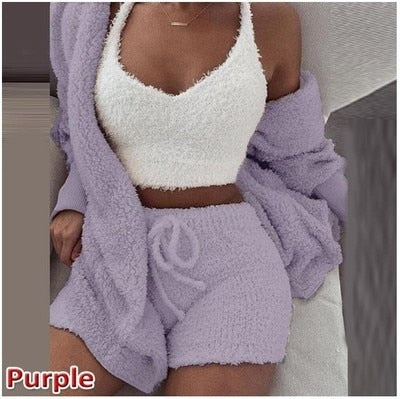 (XL-3XL) Sexy 3 Piece Fleece Outfit