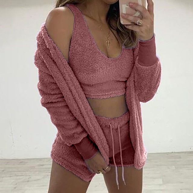 (XL-3XL) Sexy 3 Piece Fleece Outfit