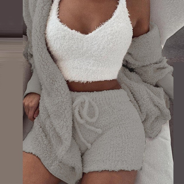 (XL-3XL) Sexy 3 Piece Fleece Outfit