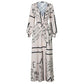 Autumn Spring Boho Long Sleeve Slit Maxi Deep V-neck Sundress