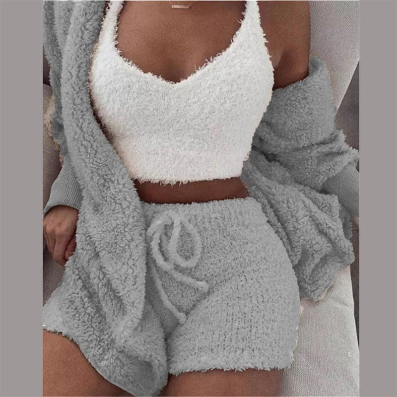 (XL-3XL) Sexy 3 Piece Fleece Outfit