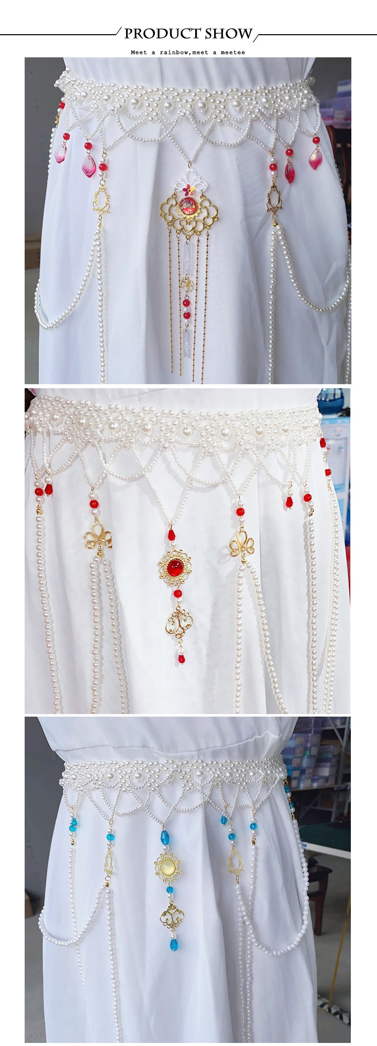 70cm Women's Hanfu Waist Chain Ancient Style Long Tassel Pearl Belt