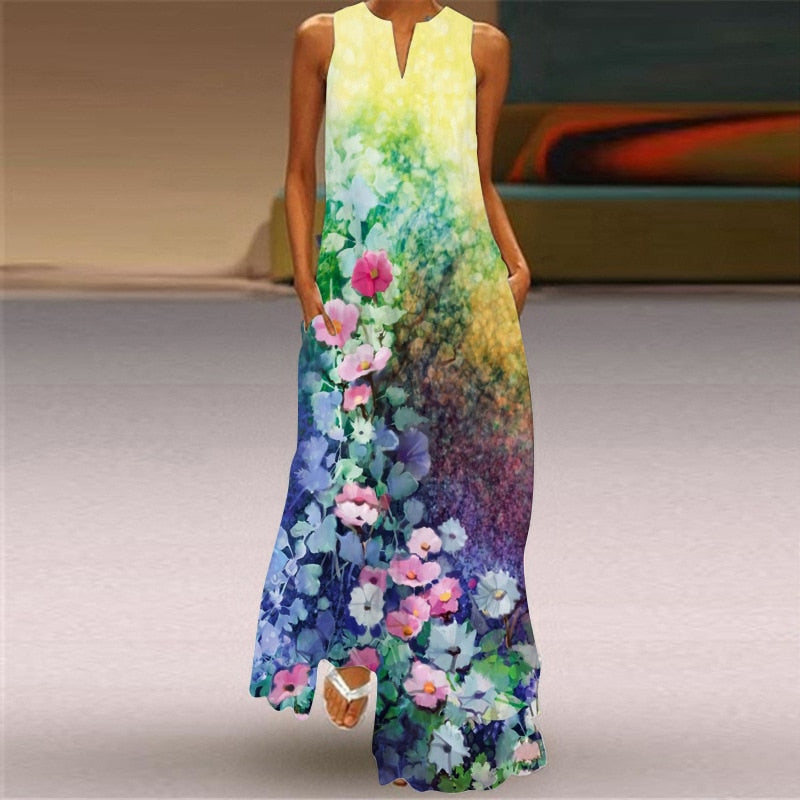(S-L) Summer Beach Sleeveless Dress