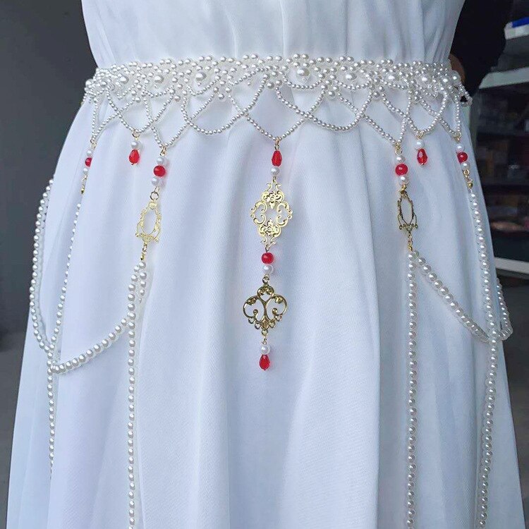 70cm Women's Hanfu Waist Chain Ancient Style Long Tassel Pearl Belt
