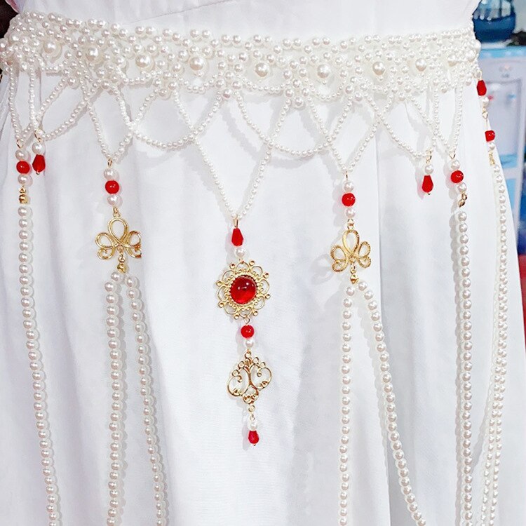 70cm Women's Hanfu Waist Chain Ancient Style Long Tassel Pearl Belt