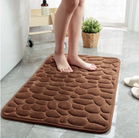 Cobblestone Embossed Bathroom Non-Slip Memory Foam Pad Bath Mat