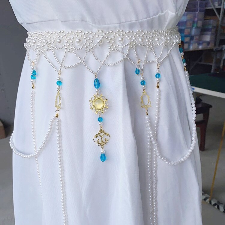 70cm Women's Hanfu Waist Chain Ancient Style Long Tassel Pearl Belt