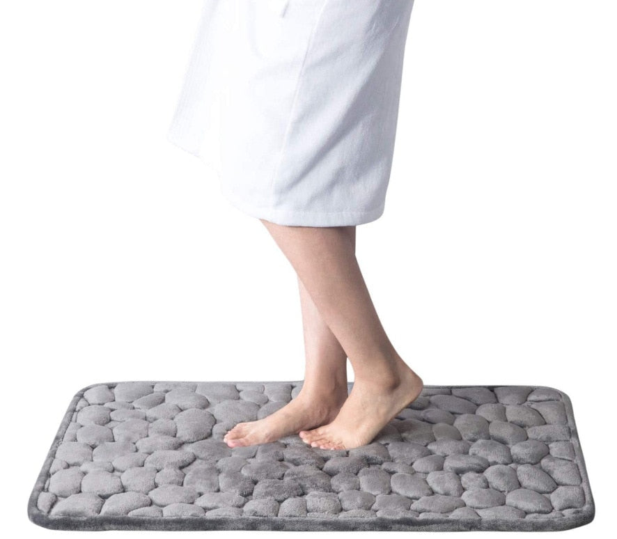 Cobblestone Embossed Bathroom Non-Slip Memory Foam Pad Bath Mat