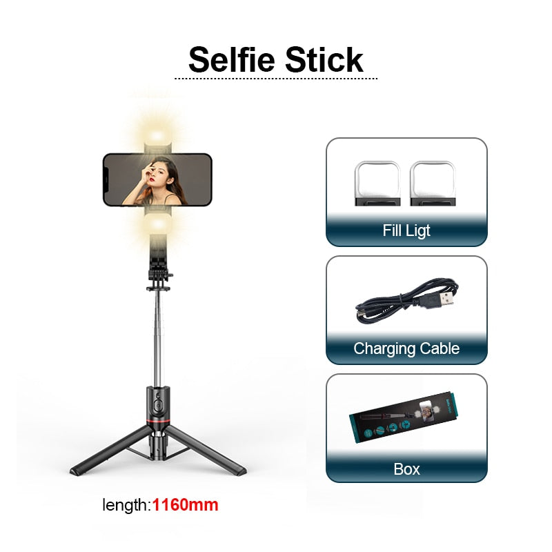 Selfie Stick Bluetooth Fill Light Tripod With Remote 1160mm