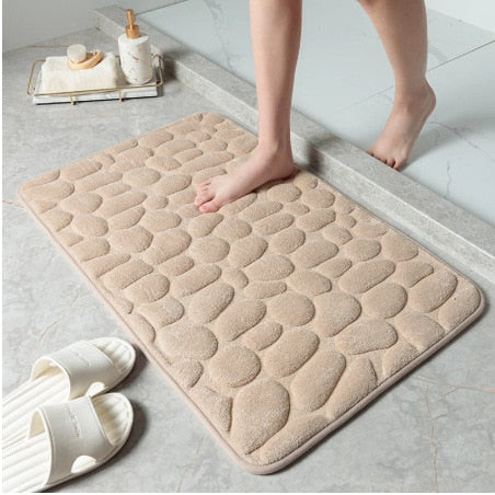 Cobblestone Embossed Bathroom Non-Slip Memory Foam Pad Bath Mat