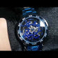 Transparent Diamond Mechanical Blue Stainless Steel Skeleton Watch