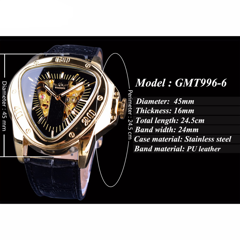 Triangle Skeleton Dial Automatic Mechanical Wrist Watch