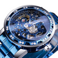 Transparent Diamond Mechanical Blue Stainless Steel Skeleton Watch