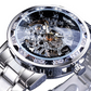 Transparent Diamond Mechanical Blue Stainless Steel Skeleton Watch