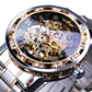 Transparent Diamond Mechanical Blue Stainless Steel Skeleton Watch