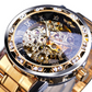 Transparent Diamond Mechanical Blue Stainless Steel Skeleton Watch