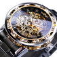 Transparent Diamond Mechanical Blue Stainless Steel Skeleton Watch