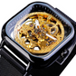 Golden Transparent Automatic Mechanical Self-Wind Skeleton Steel Mesh Watch