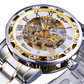 Transparent Diamond Mechanical Blue Stainless Steel Skeleton Watch