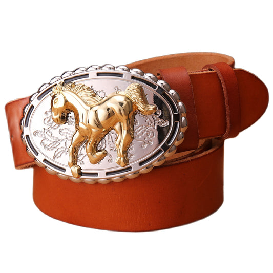 Genuine Full Grain Cowhide Leather Horse Buckle Belt