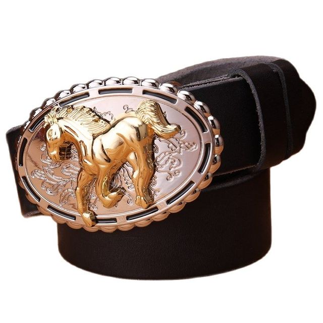 Genuine Full Grain Cowhide Leather Horse Buckle Belt