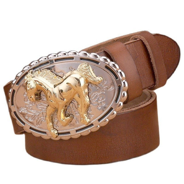 Genuine Full Grain Cowhide Leather Horse Buckle Belt