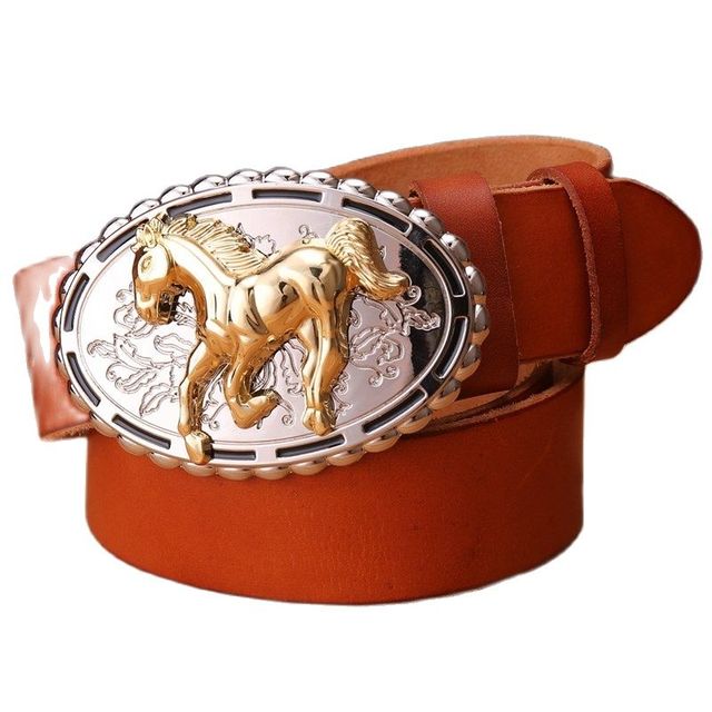 Genuine Full Grain Cowhide Leather Horse Buckle Belt