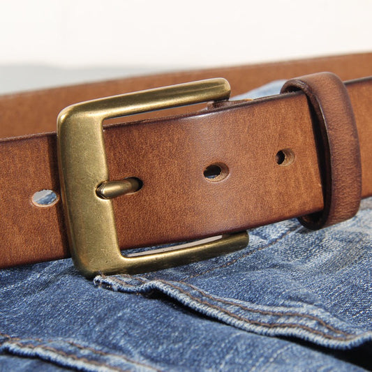 Vintage Luxury Handmade 100% Cowhide Leather Copper Buckle Mans Belt