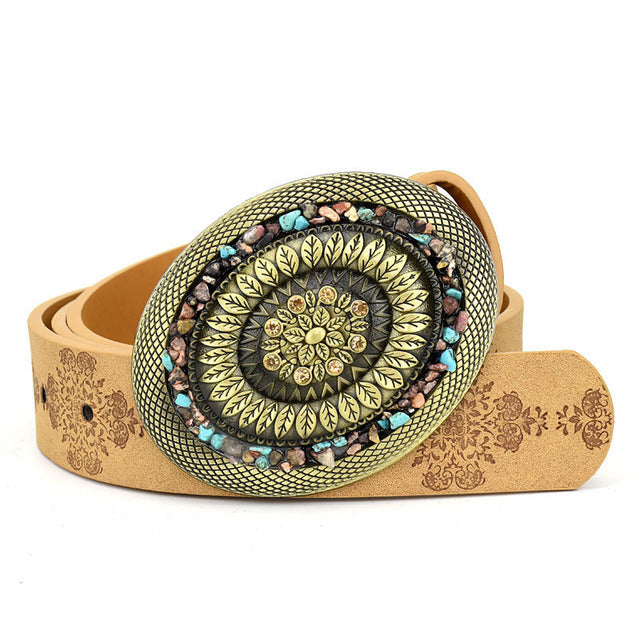 Women's Faux Leather Alloy Buckle Inlaid Color Stone Belt