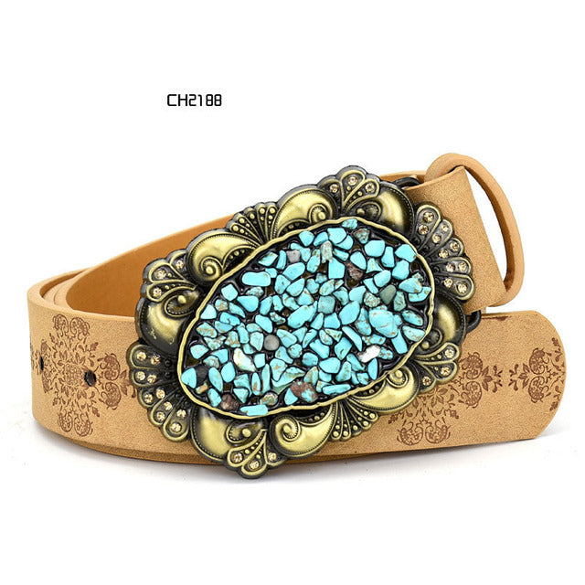 Women's Faux Leather Alloy Buckle Inlaid Color Stone Belt