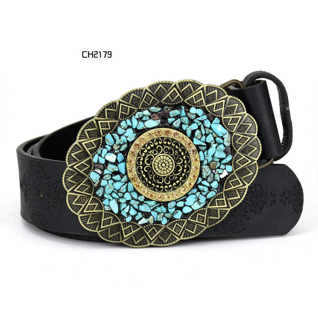 Women's Faux Leather Alloy Buckle Inlaid Color Stone Belt