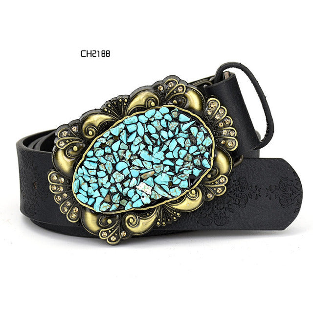 Women's Faux Leather Alloy Buckle Inlaid Color Stone Belt