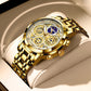 Gold Stainless Steel Quartz Men Waterproof Chronograph Watch