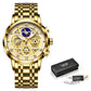 Gold Stainless Steel Quartz Men Waterproof Chronograph Watch