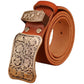 Genuine Full Grain Cowhide Leather Solid Brass Flower Buckle Belt