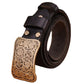 Genuine Full Grain Cowhide Leather Solid Brass Flower Buckle Belt