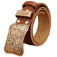 Genuine Full Grain Cowhide Leather Solid Brass Flower Buckle Belt