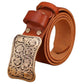 Genuine Full Grain Cowhide Leather Solid Brass Flower Buckle Belt