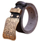 Genuine Full Grain Cowhide Leather Solid Brass Flower Buckle Belt