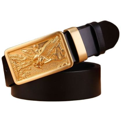 100% Genuine Full Grain Leather Solid Brass Eagle Buckle Belt